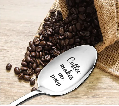 Vista 4 de Regalos divertidos Cuchara grabada de café me hace caca Regalo para amantes del té del café para cumpleaños Aniversario Relleno de calcetín