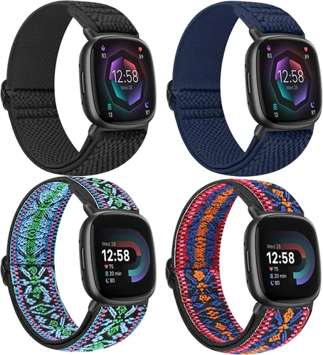 Vista 7 de Bandas elásticas compatibles con Fitbit Versa 4/Fitbit Sense 2/Fitbit Versa 3/Fitbit Sense bandas para hombres y mujeres, paquete de 4 correas
