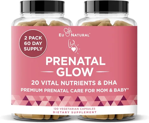 Vista 10 de Glow Vitaminas prenatales + folato & DHA – Multivitamínico para nutrir el embarazo, para bebés y mamá saludables – Ácido fólico, jengibre, zinc