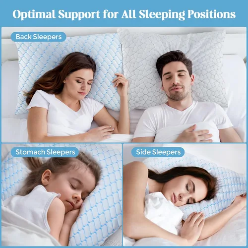 Vista 4 de Bafode Juego de 2 almohadas de espuma viscoelástica tamaño King, paquete de 2 almohadas de espuma viscoelástica trituradas para dormir, 20 x 36