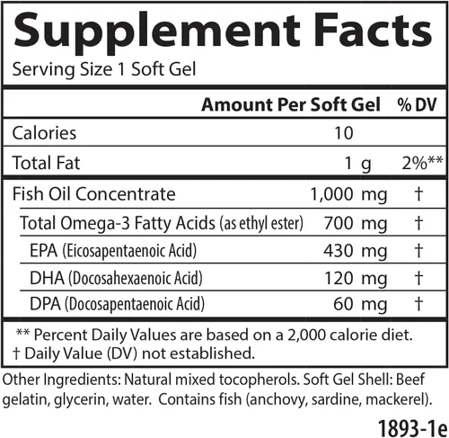 Vista 4 de Omega-3, 700 mg de omega-3, EPA, DHA, DPA, económico, capturado en la naturaleza, de origen sostenible, 60 geles blandos
