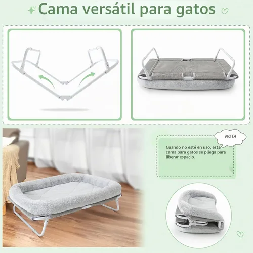 Vista 5 de Sunhoo Cama elevada para gatos, hamaca elevada plegable para mascotas, tumbona para cachorros con marco de metal fuera del suelo, cubierta lavable