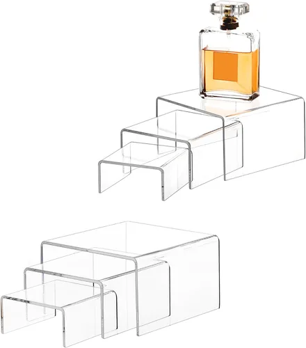 Vista 6 de Jusalpha Soporte rectangular de acrílico transparente de 6 piezas para la Shelf Showcase Fixtures for Jewelry, Display Stand for Amiibo Funko POP