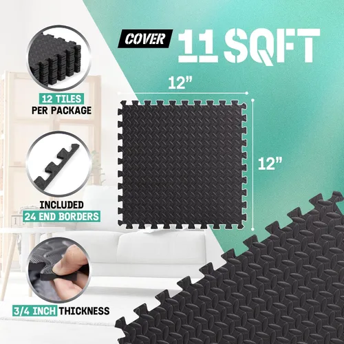 Vista 2 de Yes4All Alfombrillas Entrelazadas de EVA, Baldosas de Suelo tipo Rompecabezas, Acolchado de Suelo de Espuma con Borde para Muebles, Espacio