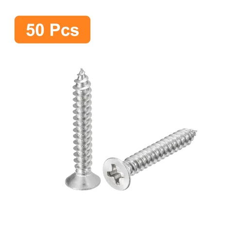 Vista 3 de uxcell Tornillos de chapa metálica de cabeza plana #6x1, 50 tornillos de madera Phillips Drive Tornillos de acero inoxidable 304 Autoperforantes