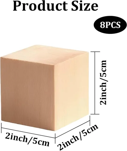 Vista 2 de Paquete de 8 bloques de tallado de tilo, bloques de madera sin terminar de 2 x 2 x 2 pulgadas para tallar y tallar, superficie lisa, manualidades