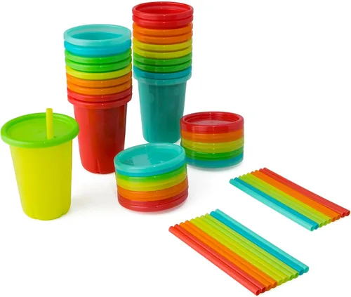 Vista 8 de The First Years Take & Toss - Vasos para sorber a prueba de derrames, paquete de fiesta arcoíris, vasos reutilizables para niños pequeños, tazas