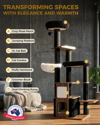 Vista 4 de Árbol de gato resistente de 63 pulgadas para gatos de interior, torre resistente para gatos grandes con poste rascador, percha superior de felpa