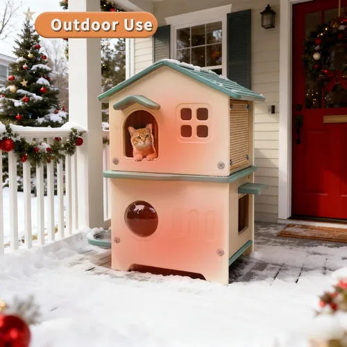 Vista 8 de Rockever Casa para gatos al aire libre con forro aislante, casas para gatos 100% aisladas para invierno al aire libre, casa de gato impermeable de 2