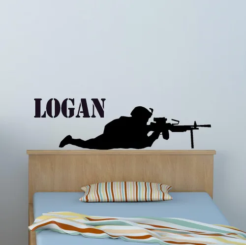 Vista 2 de Calcomanía de pared de soldado para niños, calcomanía militar con nombre militar, para habitación de niños adolescentes, calcomanía de vinilo