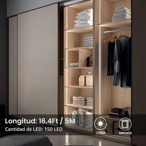 Vista 2 de echosari Tira de luces operadas por batería, 16.5 pies, 150 LED 2835 SMD, tiras de luces para armario con control remoto para dormitorio, cocina