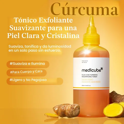 Vista 2 de medicube Tónico suavizante de cúrcuma de ácido kójico para rostro y cuerpo, tóner ligero para equilibrar el tono y la textura desiguales de la piel