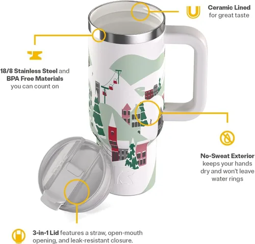 Vista 3 de RTIC Vaso Tumbler de Viaje por Carretera de 30 oz con Doble Pared Revestido de Cerámica Aislado Taza Portátil de Café de Viaje de Acero Inoxidable