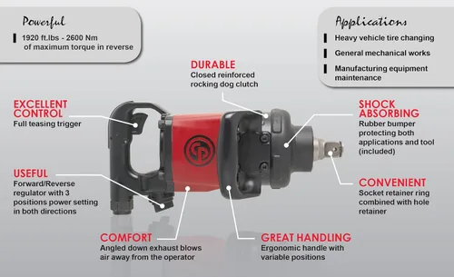 Vista 2 de Chicago Pneumatic CP7782-SP6 Llave de impacto (#5 Spline), yunque de extensión de 6 pulgadas, herramienta de reparación y montaje industrial, mango