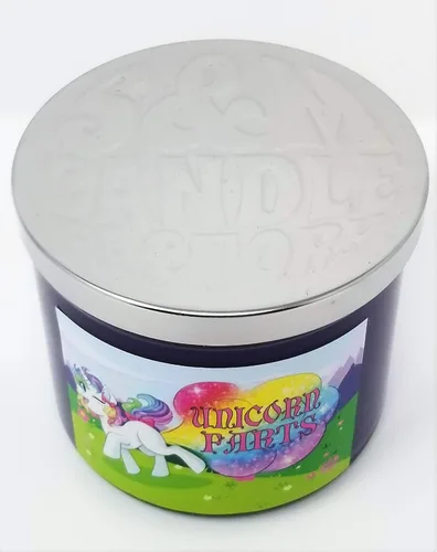 Vista 3 de Vela perfumada Unicorn Farts, aroma a refresco de uva, vela de cera de soja totalmente natural (3 mechas grandes, refresco de uva morada)