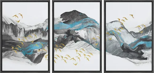 Vista 19 de NWT Lienzo enmarcado para pared, juego de arte en acuarela pastel, bosque de montaña oscura, naturaleza silvestre, ilustraciones de arte moderno