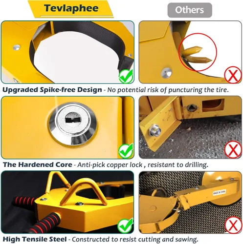 Vista 10 de Tevlaphee Bloqueo de rueda – Bota antirrobo para maletero de automóvil, con abrazadera de rueda para autos, camiones, SUV, cámpers – Cubierta