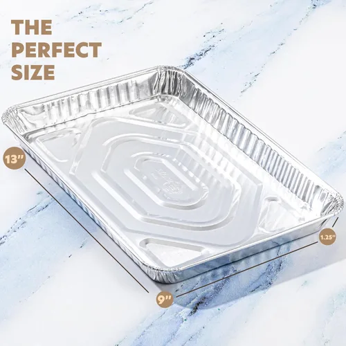 Vista 6 de PLASTICPRO Bandejas de Aluminio Paquete de 5 Bandejas Desechables para Galletas 9'' x 13'' Bandejas para Hornear de Calidad Premium Extra