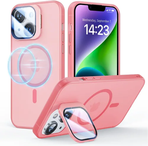 Vista 11 de Funda para iPhone 14 Pro, protección contra caídas de grado militar, compatible con MagSafe, soporte integrado y protector de lente de cámara, funda