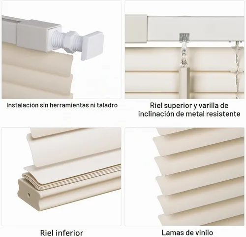 Vista 2 de LazBlinds No Drill - Mini persianas de vinilo de 1 pulgada, 20 pulgadas de Crema inalámbrica