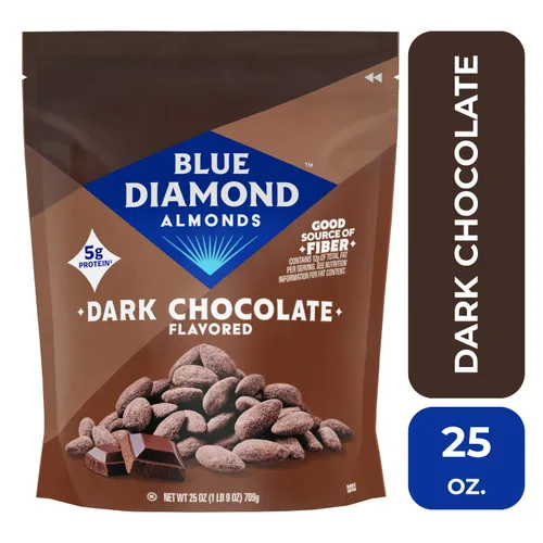 Vista 4 de Blue Diamond Almendras tostadas al horno con sabor a chocolate oscuro, bolsa resellable de 25 onzas, paquete de 1