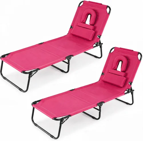 Vista 11 de GYMAX Silla bronceadora, sillas plegables con orificio para la cara y funda, asa de transporte de almohada extraíble, portátil, compacta, diseño al