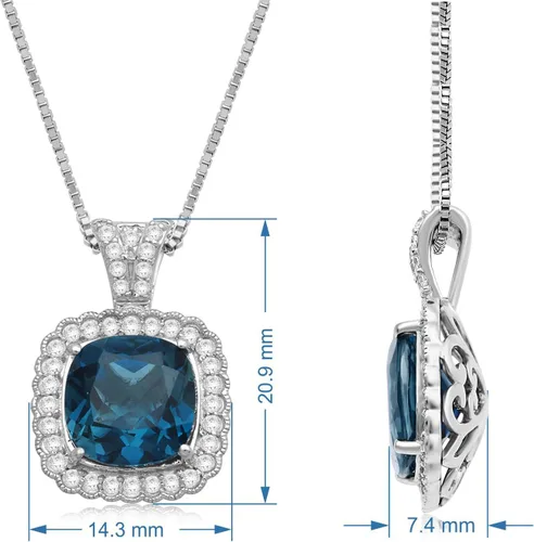 Vista 2 de Jewelili Sterling Silver 10x10MM Cushion Swiss Blue Topaz, Amethyst and Round White Topaz with 1.5MM Round Emerald on Back Halo Pendant Necklace, 18