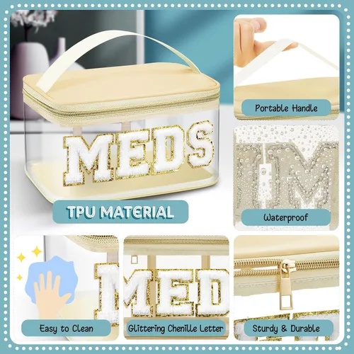 Vista 4 de Geetery Bolsa de Letras de Chenilla, Estuches de Viaje Meds Cheer Regalos para Porristas Bolsa de Cosméticos Maquillaje de Nylon Portátil Preppy
