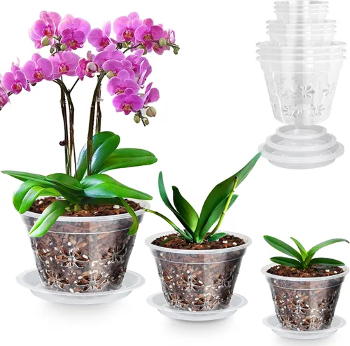 Vista 11 de Macetas transparentes para orquídeas, paquete de 8 unidades, 5 pulgadas