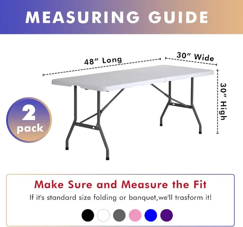 Vista 7 de Nasitos Paquete de 2 Manteles Ajustados de Spandex Negro para Mesas de 4 Pies - Cubierta para Mesa Plegable con Respaldo Abierto, Tela Lavable