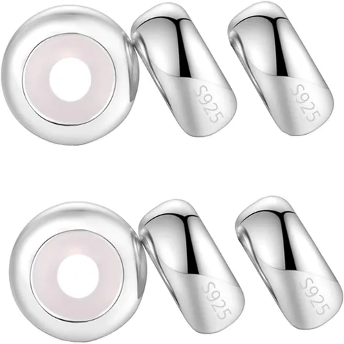 Vista 12 de Abalorio de plata de ley con clip de tope para pulseras, cuenta espaciadora redonda (plata)