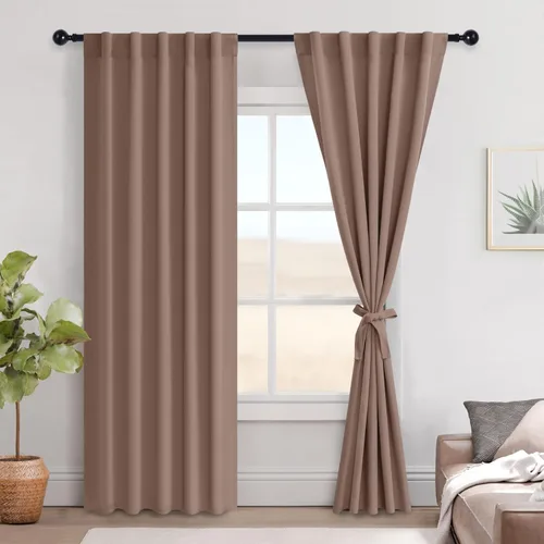 Vista 121 de Hiasan Cortinas opacas negras para dormitorio, cortinas opacas cortas de 45 pulgadas de largo, con aislamiento térmico, bolsillo para barra