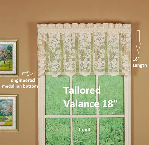 Vista 2 de Today's Curtain Cenefa de cortina de encaje floral con diseño de enredadera, 18", Marfil, 60 ancho x 18 largo