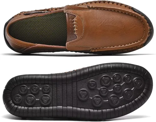 Vista 5 de Mocasines de cuero para hombre, zapatos casuales de moda para negocios, Arkget, zapatos de conducción para hombre, incluye plantilla extra