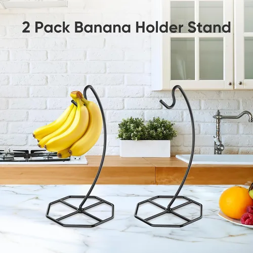 Vista 7 de Beesini Paquete de 2 colgadores de plátano, soporte de metal para plátano, soporte para plátanos, soporta hasta 15 libras de plátano o uva, estante