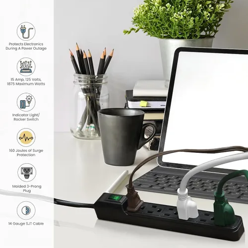 Vista 6 de Go Green Power Inc. GG-16103MINBK - Protector de sobretensiones de 6 tomas, color negro