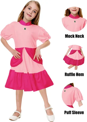 Vista 3 de Remimi Princess Peach Dress Short Sleeve Daisy Dress 5-14 Years