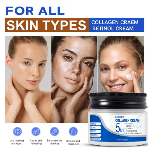 Vista 5 de 5N1 Hidratante de colágeno con retinol y ácido hialurónico, crema facial de hidratación profunda para mujeres y hombres, reafirma visiblemente