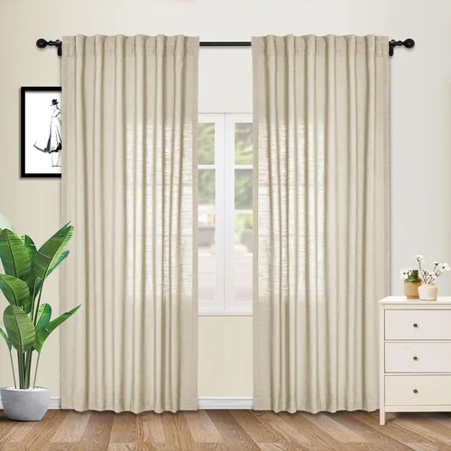 Vista 10 de cololeaf Cortinas de lino naturales de 63 pulgadas de largo, cortinas neutras con bolsillo para barra, pestaña trasera, oscurecimiento de la Aqua