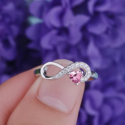 Vista 33 de Anillo Jo Wisdomo de compromiso. de plata esterlina, con corazón e infinito, anillo de amistad, para ella