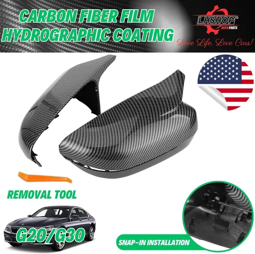 Vista 4 de Tapa de espejo lateral de fibra de carbono de repuesto para BMW 3 Series G20 320i 325i 330i 5 Series G30 525i 530i 540i M Sport 2017-2022