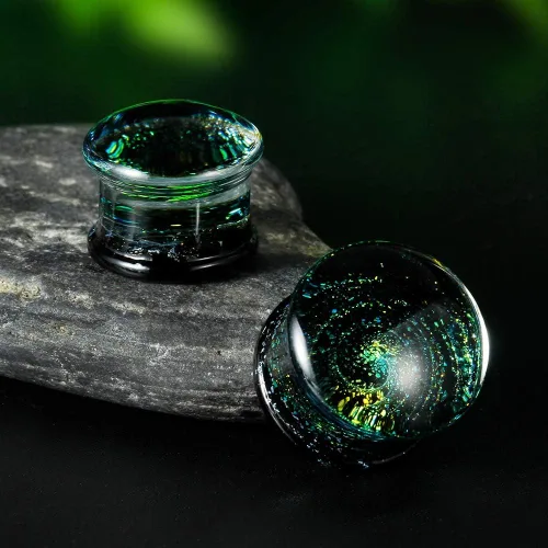 Vista 2 de COOEAR Tapones y túneles de cristal para piercing de galaxia, acampanados, par de estiradores de expansión empaquetados para regalo