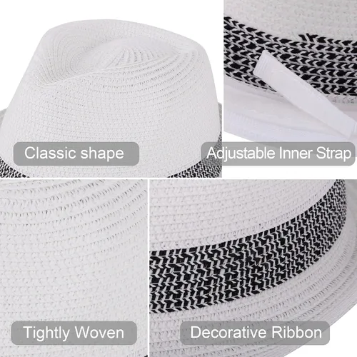 Vista 2 de Livingston Sombrero de paja Fedora para mujeres y hombres, plegable y plegable estilo Panamá Trilby Panamá sombrero de playa de verano
