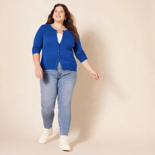 Vista 8 de Tienda Essentials Suéter ligero tipo cárdigan, con cuello redondo, para mujer