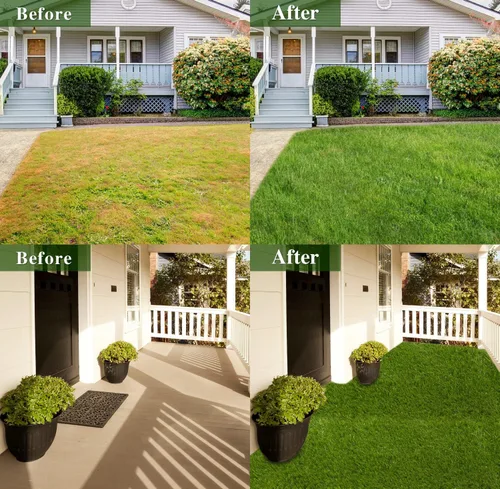 Vista 6 de Alfombra de césped artificial gruesa y realista - Alfombra de césped sintético para interior y exterior, jardín, césped, paisaje - Alfombra gruesa
