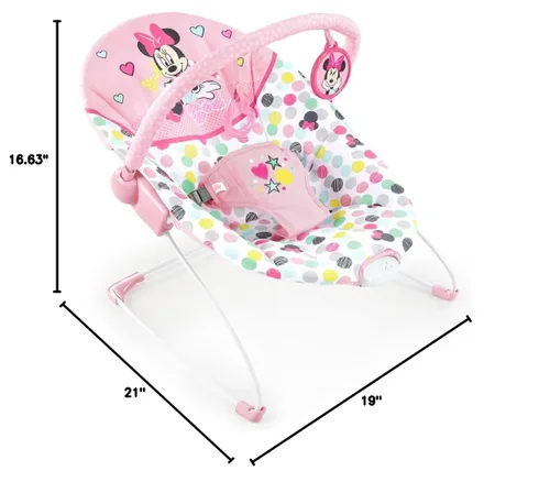 Vista 12 de Bright Starts Disney Baby Minnie Mouse Balancín para bebé con vibraciones relajantes y peluche Asiento para bebé - Barra de juguete extraíble, pies