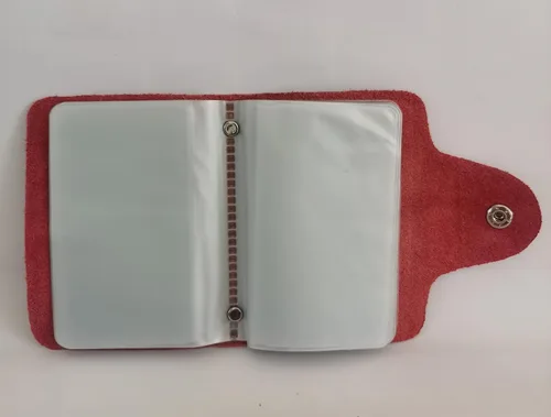 Vista 4 de Cartera para tarjetas de crédito, pequeña, de piel auténtica, 26 ranuras, para tarjetas, organizador para mujeres y hombres, Rojo -, Cartera