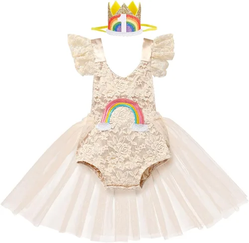 Vista 96 de Traje de bebé niña primer cumpleaños traje de encaje tul mameluco princesa tutú vestido de un año cumpleaños pastel Smash fotografía ropa