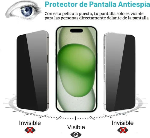 Vista 4 de PEHAEL - Paquete de 2 + 2 protectores de pantalla de privacidad para iPhone, protector de lente de cámara, cobertura completa, vidrio templado