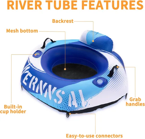 Vista 4 de WERNNSAI Tubo de río resistente de 52 pulgadas con cubierta de lona, flotadores grandes para piscina, tubos de agua inflables hexagonales, tubos